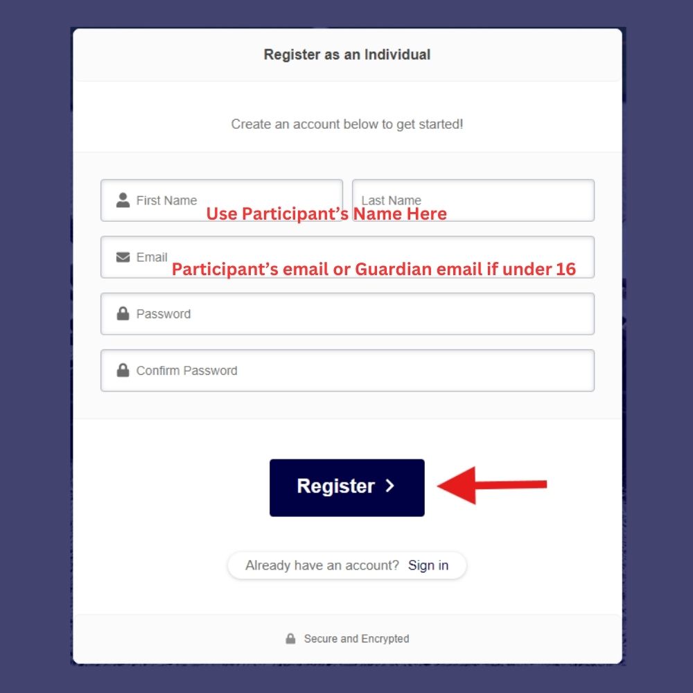 Registration form with instructions