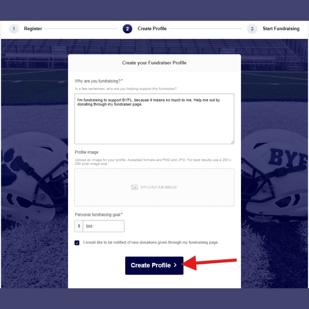 Step 4 instructions: fill out your personal page information